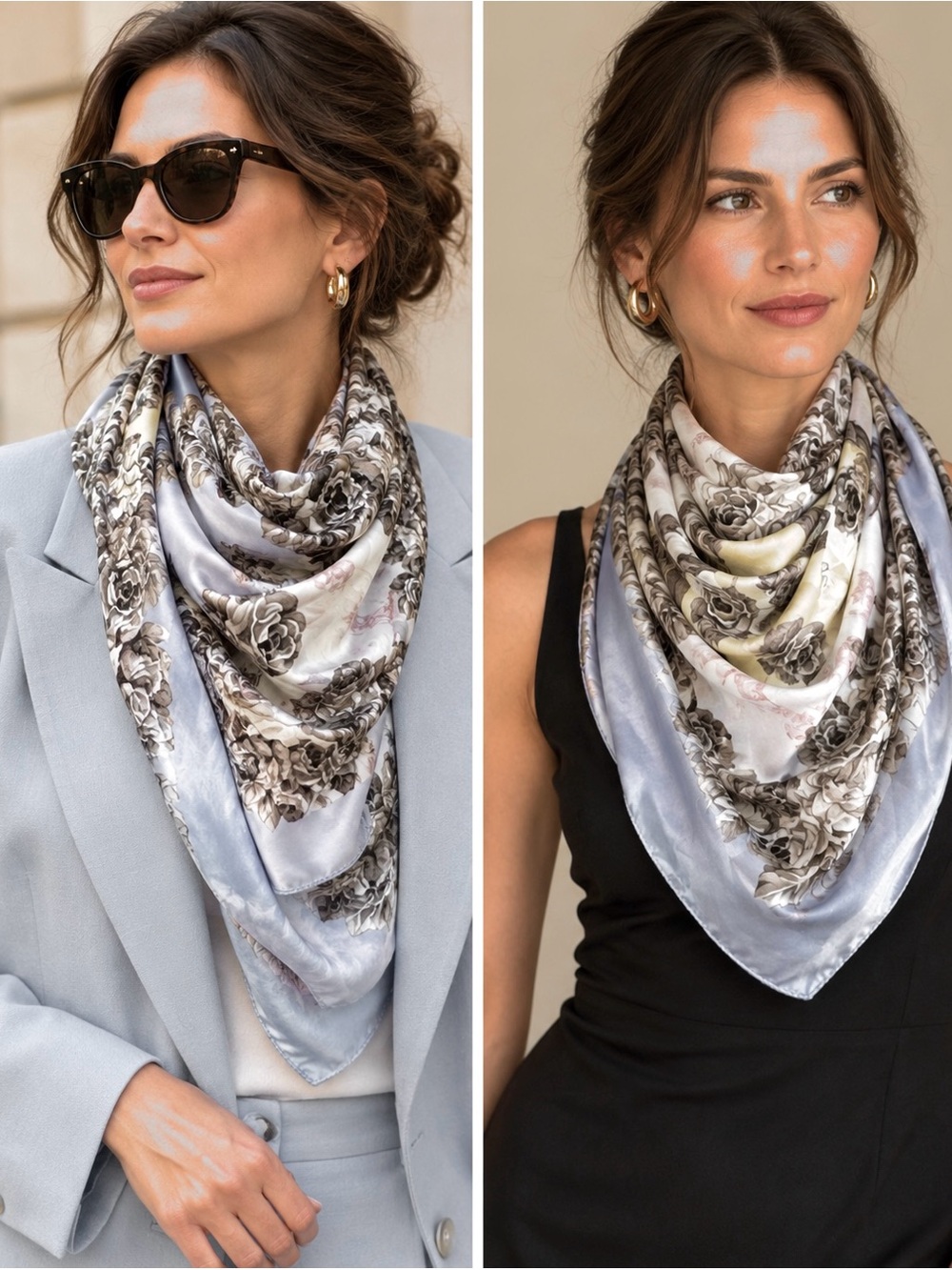 New soft large silk scarf coach and roses preppy print soft blue, Classy 35” sq